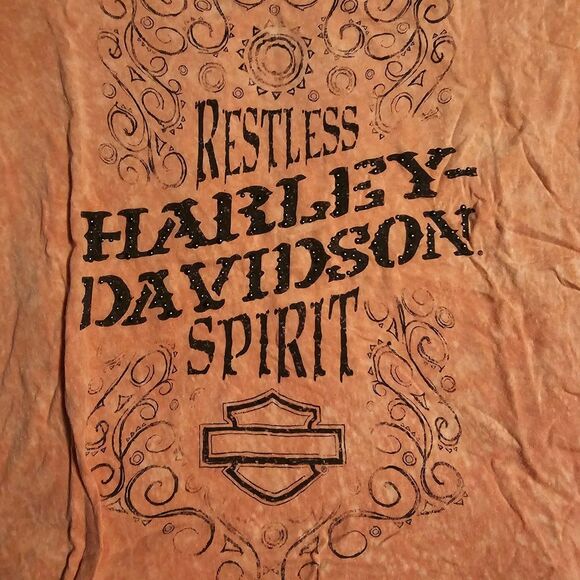 Harley Davidson Sz L Restless Spirit Short Sleeve Lace Stud Tee Coral Pink USA - Picture 4 of 5